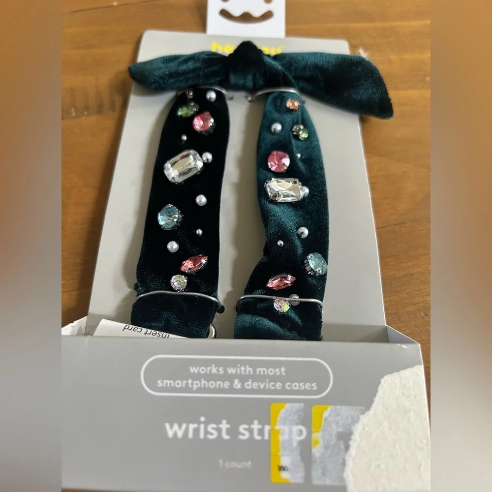 NWT Heyday Velvet Jeweled Phone Wrist Strap - Dark Green